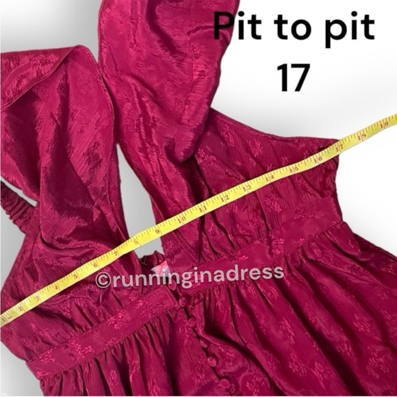 NWT Free People Cha Cha Maxi Dress In Red Cape Sleeve Empire Waist Size Medium - Picture 14 of 16